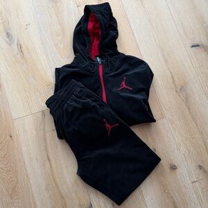 Jordan 2pc Big Kid Black with Red Accents Pants and Hoodie